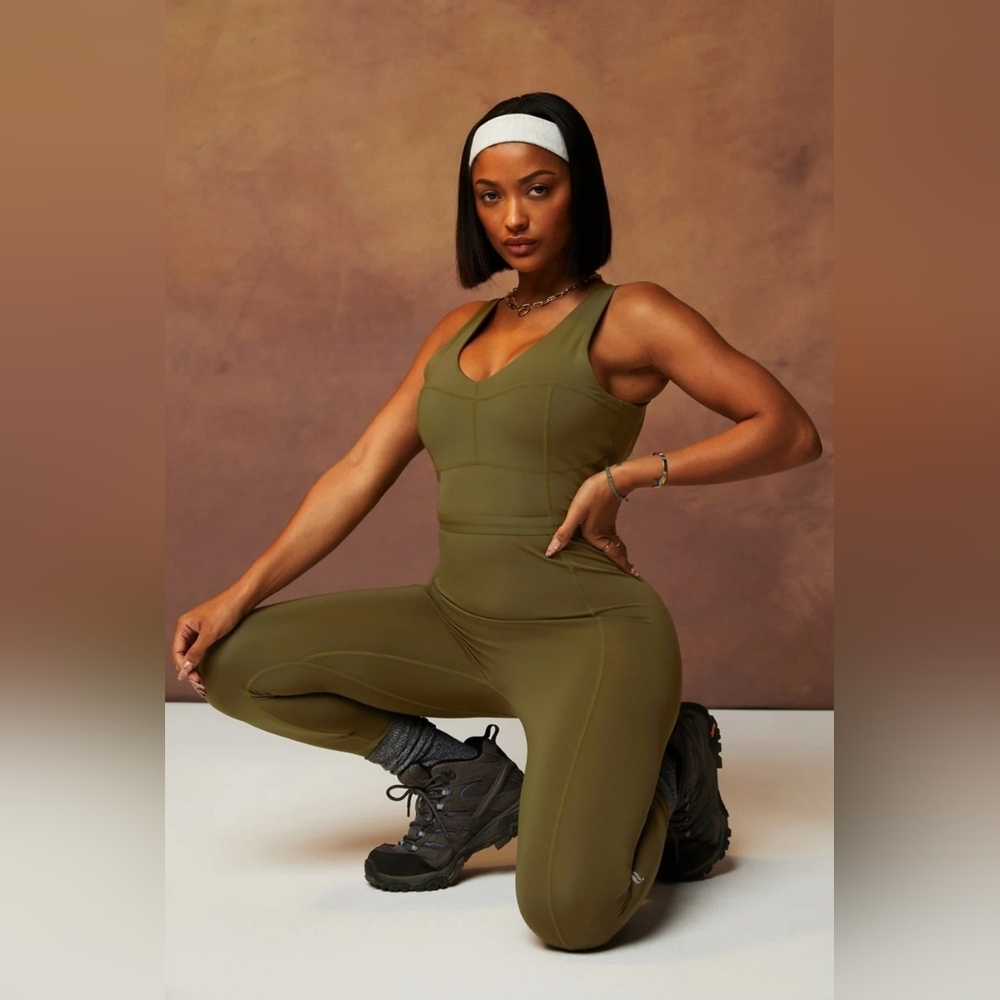 Fabletics Green Sleeveless Athletic Jumpsuit with Scoop Neckline